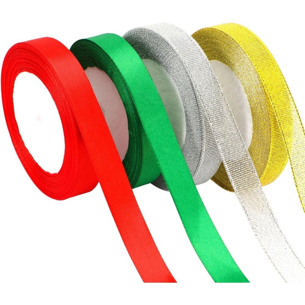 Versatile Polyester Christmas Ribbons Set - 4 Rolls in Classic Holiday Colors